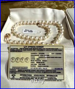 Vnt Set Beautiful Pearl Necklace With 14k Gold Clasp, Gold Earrings And Ring. Ex