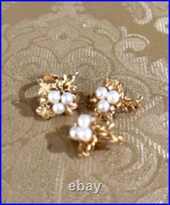 Vnt Set Beautiful Pearl Necklace With 14k Gold Clasp, Gold Earrings And Ring. Ex