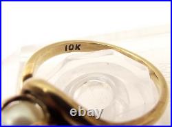 Vtg 10K Gold Cultured Pearl Ring Sz 4.75 Ornate Swirl Set 5.63mm Pearl Estate