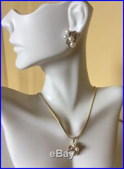Vtg 10k Gold Pearl Tanzanite Necklace Earring Set+14k Gold Chain Italy 10.8g
