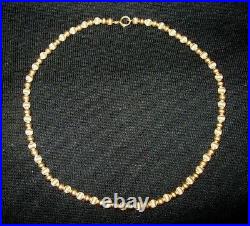 Vtg 14kt Gold 16 Alternating 5mm Brushed Smooth Ball Bead Wheat Chain Necklace