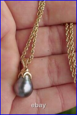 Vtg. 14kt Yellow Gold & Tahitian Pearl Necklace & Earring Set 18 Long / 13.2g