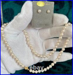 Vtg. Akoya Pearls with 18K Gold Clasp, 5.9-6.1mm, Knotted Necklace &750 Earrings