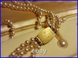 Vtg CIRO Of Bond St 9ct 3 Tier PEARL NECKLACE & GOLD EARRING SET C1960'S