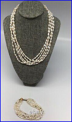 Vtg FRESHWATER PEARL & 14K GOLD necklace and bracelet SET fine beautiful pearls