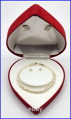 Vtg GII 14K Yellow Gold & 5.35mm Freshwater Pearl Set Necklace Earrings Bracelet