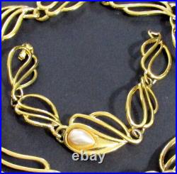 Vtg Runway Book Piece Napier Set Gp Curvy Faux Pearl Necklace Bracelet Openwork