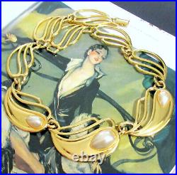 Vtg Runway Book Piece Napier Set Gp Curvy Faux Pearl Necklace Bracelet Openwork