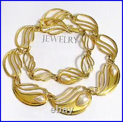 Vtg Runway Book Piece Napier Set Gp Curvy Faux Pearl Necklace Bracelet Openwork