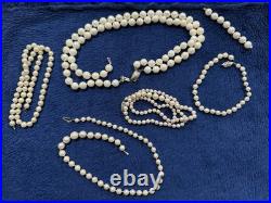 Vtg Set Of 6 Strands Saltwater Pearl Gold Clasp Repair Lot, 118g Vtg Set Of 6 Strands Saltwater Pearl Gold Clasp Repair Lot, 118g