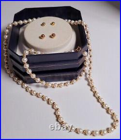 Vtg-bridal Set-14k Gold & Cultured Pearl Necklace-bracelet-earrings