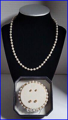 Vtg-bridal Set-14k Gold & Cultured Pearl Necklace-bracelet-earrings