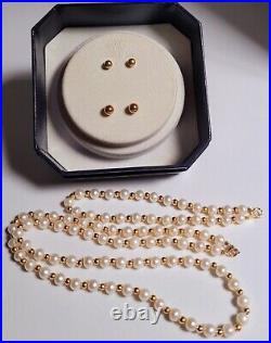 Vtg-bridal Set-14k Gold & Cultured Pearl Necklace-bracelet-earrings