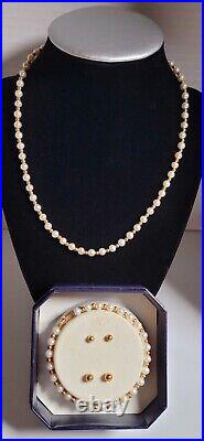 Vtg-bridal Set-14k Gold & Cultured Pearl Necklace-bracelet-earrings