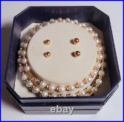 Vtg-bridal Set-14k Gold & Cultured Pearl Necklace-bracelet-earrings