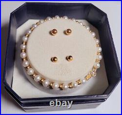 Vtg-bridal Set-14k Gold & Cultured Pearl Necklace-bracelet-earrings