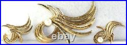 Vtg1950's 14k Gold Pearl Pin Pendant Necklace & Screw Earrings Set 17.5 Grams