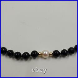 WW Black ONYX Culture PEARL 14k Gold 6 mm Bead 19 Strand Necklace Bracelet Set