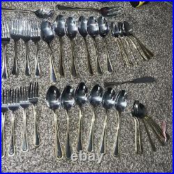 Wallace Silver Gold Royal Bead Stainless 65 Piece Service for 12