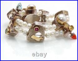 Wendy Newman Modernist 18K Gold Sterling Silver Pendant & Gemstone Bracelet LJH2