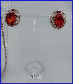 West Germany Red Pressed Glass Leaf Rhinestone Faux Pearl Necklace Earrings Set