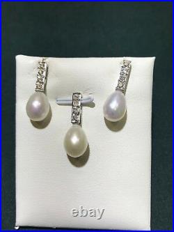 White Gold 18K Diamond Set of Pearl (Earring/Pendant) GIA Gemologist Appraisal
