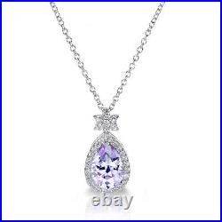 White Gold Alexandrite Drop Pear Cut Star Silver Necklace Earring Set 16