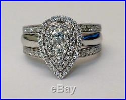 White Gold Pear Tear Drop Shape Diamonds Engagement Wedding Bridal Set Ring Halo