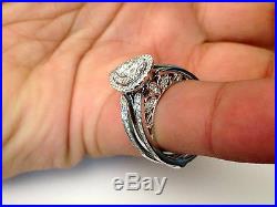 White Gold Pear Tear Drop Shape Diamonds Engagement Wedding Bridal Set Ring Halo