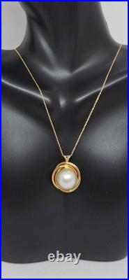 White MABE Pearl 12mm 14K Yellow Gold Pendant/Earring 14K Yellow Gold SET White MABE Pearl 12mm 14K Yellow Gold Pendant/Earring 14K Yellow Gold SET
