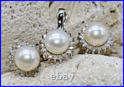 White Pearl & 0.40 CT TW White Diamond 14 K White Gold Pendant & Earrings Set White Pearl & 0.40 CT TW White Diamond 14 K White Gold Pendant & Earrings Set
