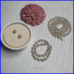 White Pearl And 14k Gold Necklace And Bracelet Set-Earrings In Small Trinket Box