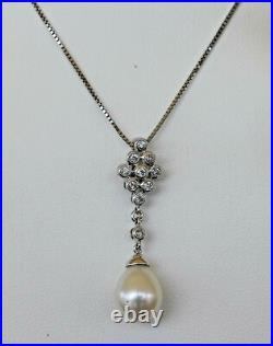 White Pearl & Diamond Pendant/Necklace & Earrings 14k White Gold Set Apprs $4900 White Pearl & Diamond Pendant/Necklace & Earrings 14k White Gold Set Apprs $4900