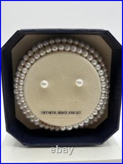 White Potato Pearls Necklace Bracelet Earrings Set 10k Solid Gold Clasps READ