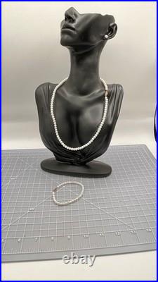White Potato Pearls Necklace Bracelet Earrings Set 10k Solid Gold Clasps READ