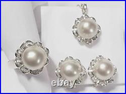 White South Sea pearl set(ring, earrings &pendant), diamonds, solid 14k white gold
