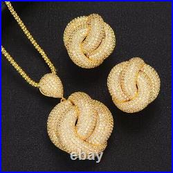 Women Gold Plated Cubic Zirconia Drop Pendant Necklace Earrings Jewelry Set 1277