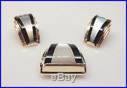 Women's 14K Yellow Gold Black Onyx & Mother Of Pearl Clip-On Earring Pendant Set