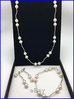 Women's 14K Yellow Gold Water Pearl 3 pcs. Set Necklace, Bracelet and Earrings