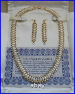 Women's Cultured Pearl With 14 K Gold Beads & Clasp Necklace & Earring Set (b7)
