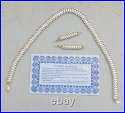 Women's Cultured Pearl With 14 K Gold Beads & Clasp Necklace & Earring Set (b7)
