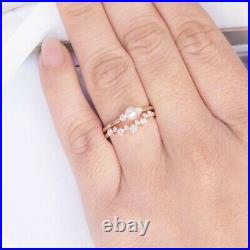 Women's Pearl/Diamond Engagement/Wedding Band Set. Size 6. Set in Solid 14K Gold