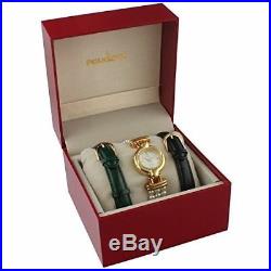 Women's14k Gold Plated Interchangeable Pearl & Leather Watch Gift Set by Peugeot