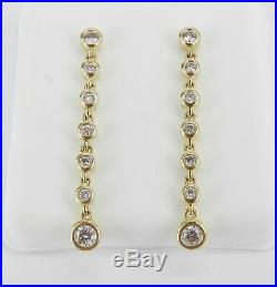 Yellow Gold Diamond Dangle Drop Earrings Wedding Gift Unique Bezel Set