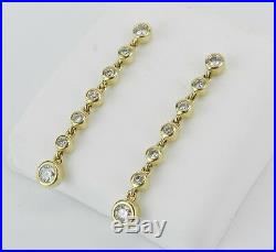 Yellow Gold Diamond Dangle Drop Earrings Wedding Gift Unique Bezel Set