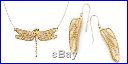 Yellow Gold Filled Pearl Small Dragonfly Earrings Necklace Birthday Set Jewelry