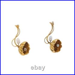 Yellow Gold Set of Two Art Nouveau Pearl Flower Brooches 10k Blossom Pins