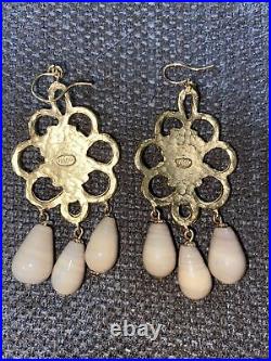 Yosca Gold Flower Beaded Pearl Chandelier Earrings & Necklace Set Anthropologie