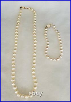 Zales 16 White Cultured Pearl Necklace 7 Bracelet Set 14K Yellow Gold Jewelry