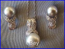 Zales Grey Pearl and Diamond Accent 10K White Gold Necklace and Earrings Set